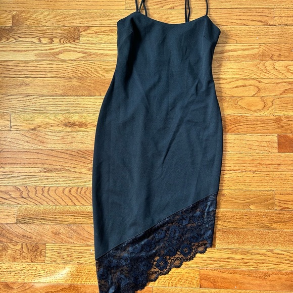 Next Up Dress Juniors 3 / 4 Black Lace Trim Asymmetric Cocktail & Party NWT D22 - Picture 1 of 7
